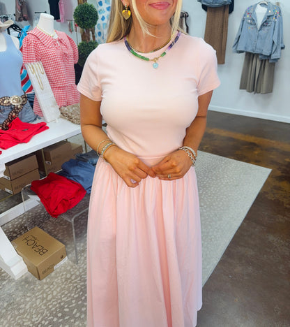 Everyday Solid Ribbed Top & Maxi Skirt Set - Pink