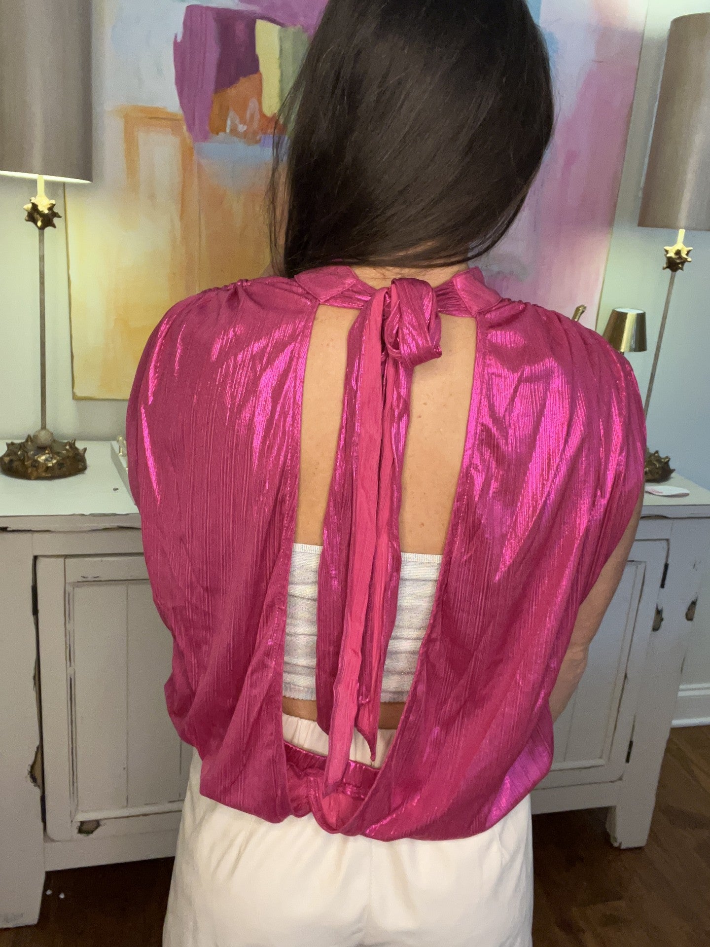 Pink Rouched Sleeve Bubble Top