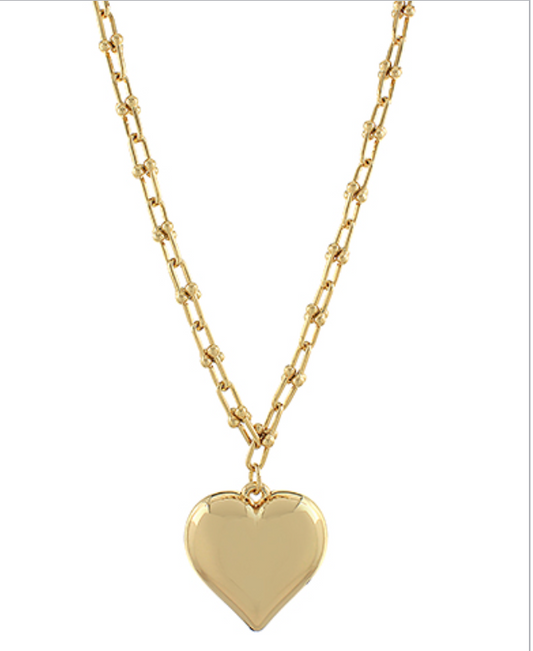 Puffy Heart U Link Chain Necklace