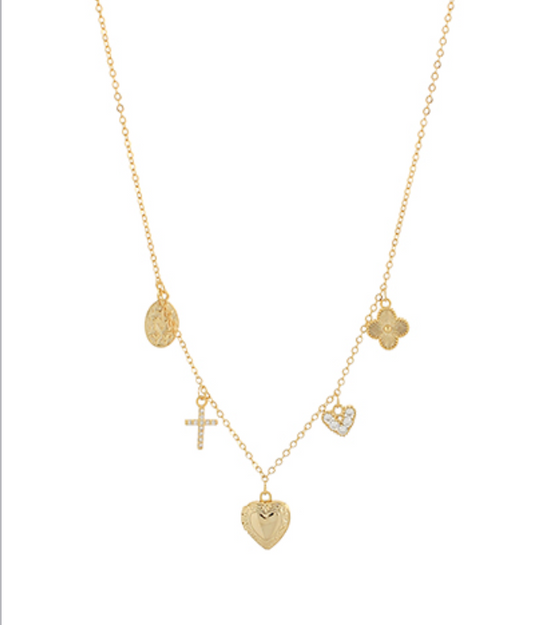 Mini Heart Locket & Multi Charm Necklace