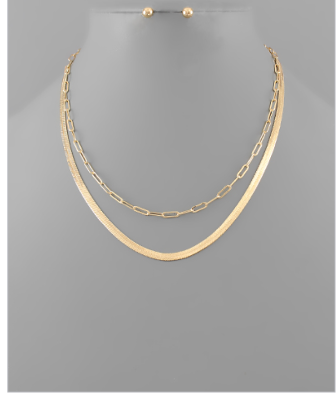 Herringbone & Dainty Oval Link Necklace