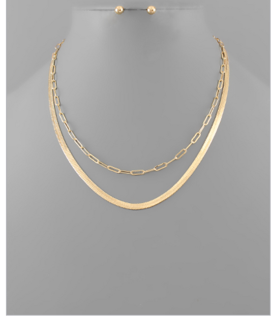 Herringbone & Dainty Oval Link Necklace