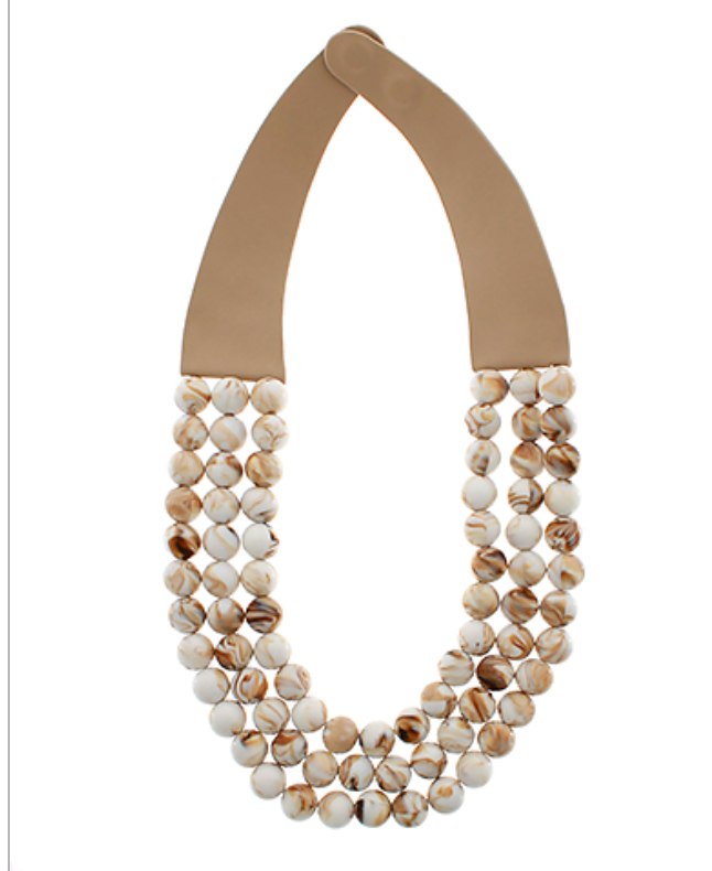 3 Row Faux Stone Bead Necklace