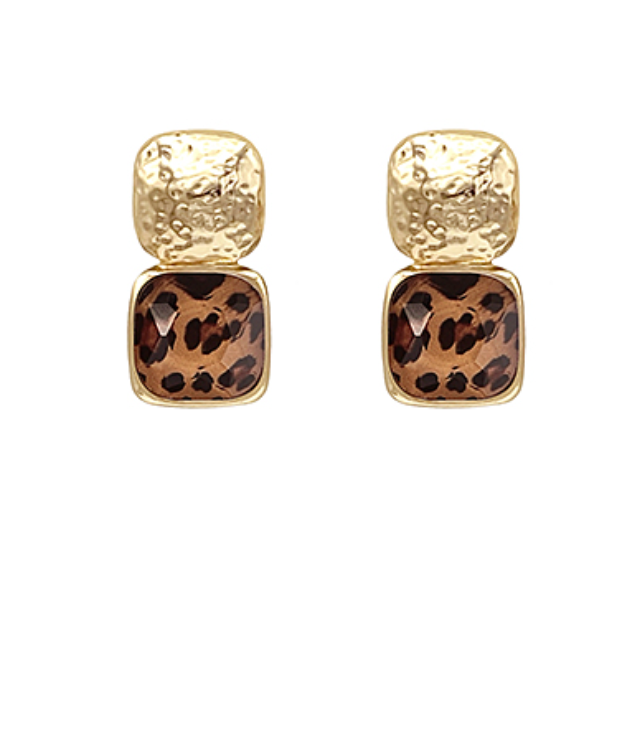 Bold Leopard Pattern Faceted Stud Earrings