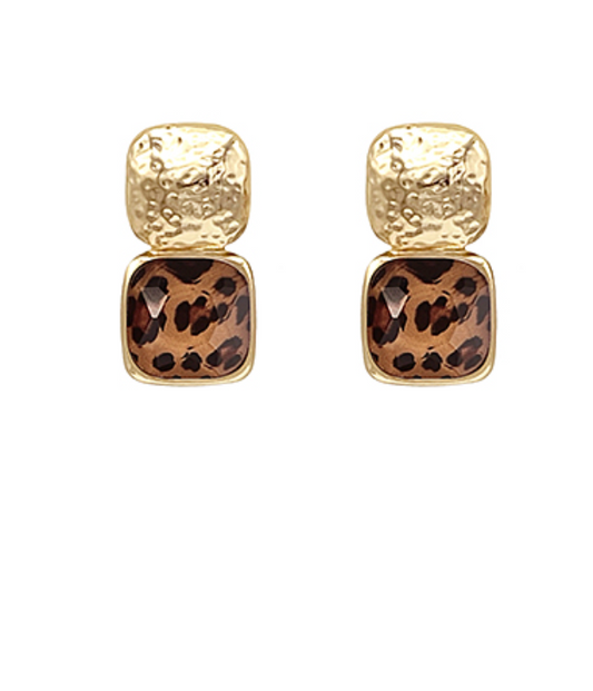 Bold Leopard Pattern Faceted Stud Earrings