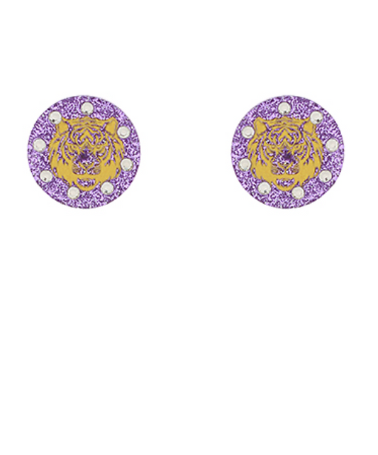 LSU Tigers GAME DAY Pave Football Mascot Disk Earrings