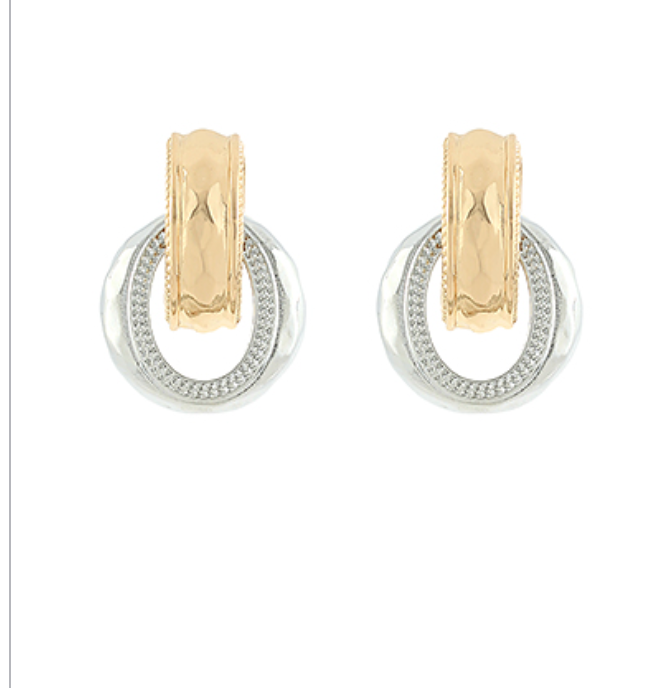 Twotone Textured Door Knocker Earrings
