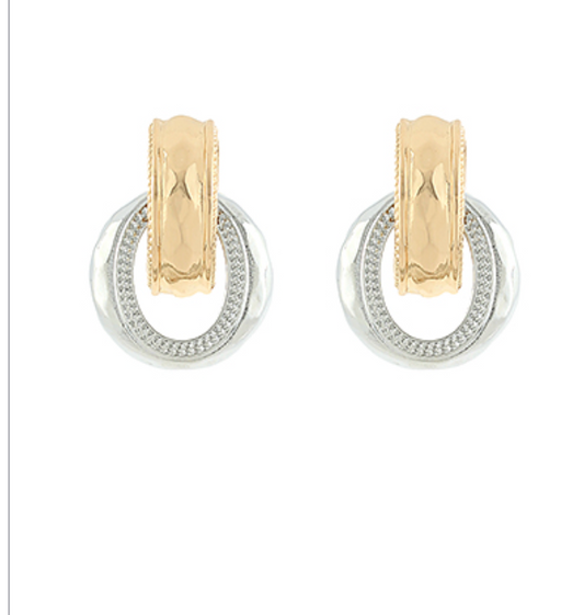 Twotone Textured Door Knocker Earrings
