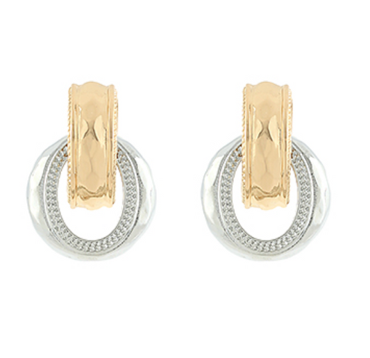 Twotone Textured Door Knocker Earrings