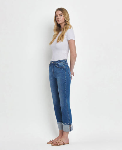 HIGH RISE CUFFED STRAIGHT JEANS