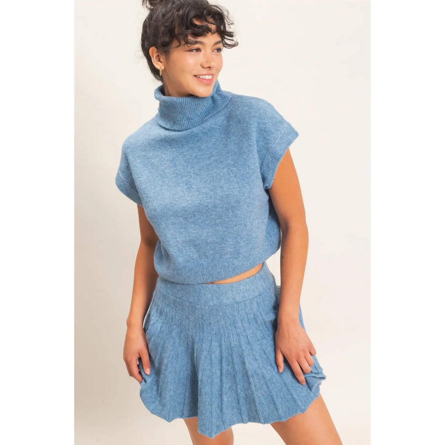 Eva Turtleneck Top and Pleated Skirt Set