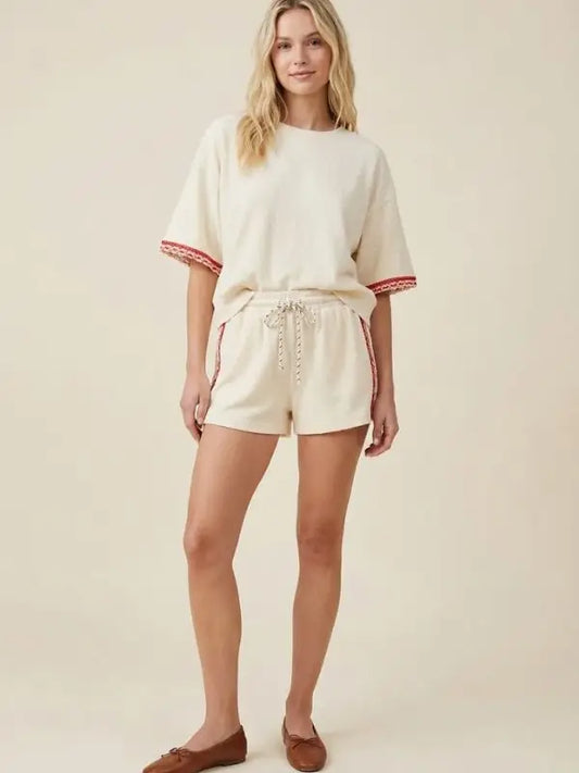 Terry Top Elastic Waist Short Set