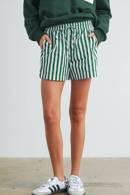 STRIPED DRAWSTRING POCKET BOXER SHORTS-GREEN