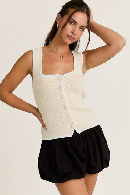 CONTRAST EDGE SQUARE NECK SWEATER TOP