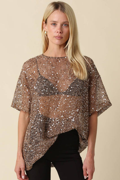 Lana Sequin Mesh Top
