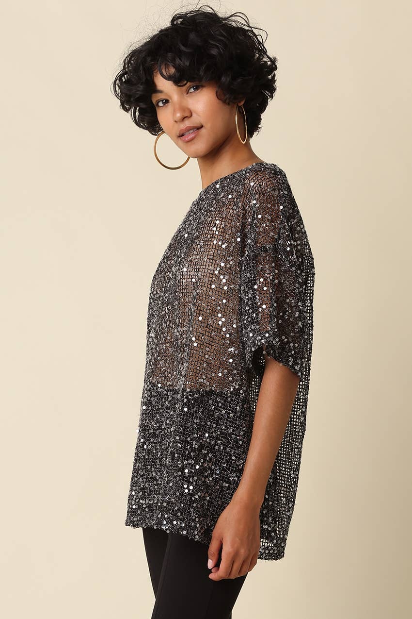 Lana Sequin Mesh Top