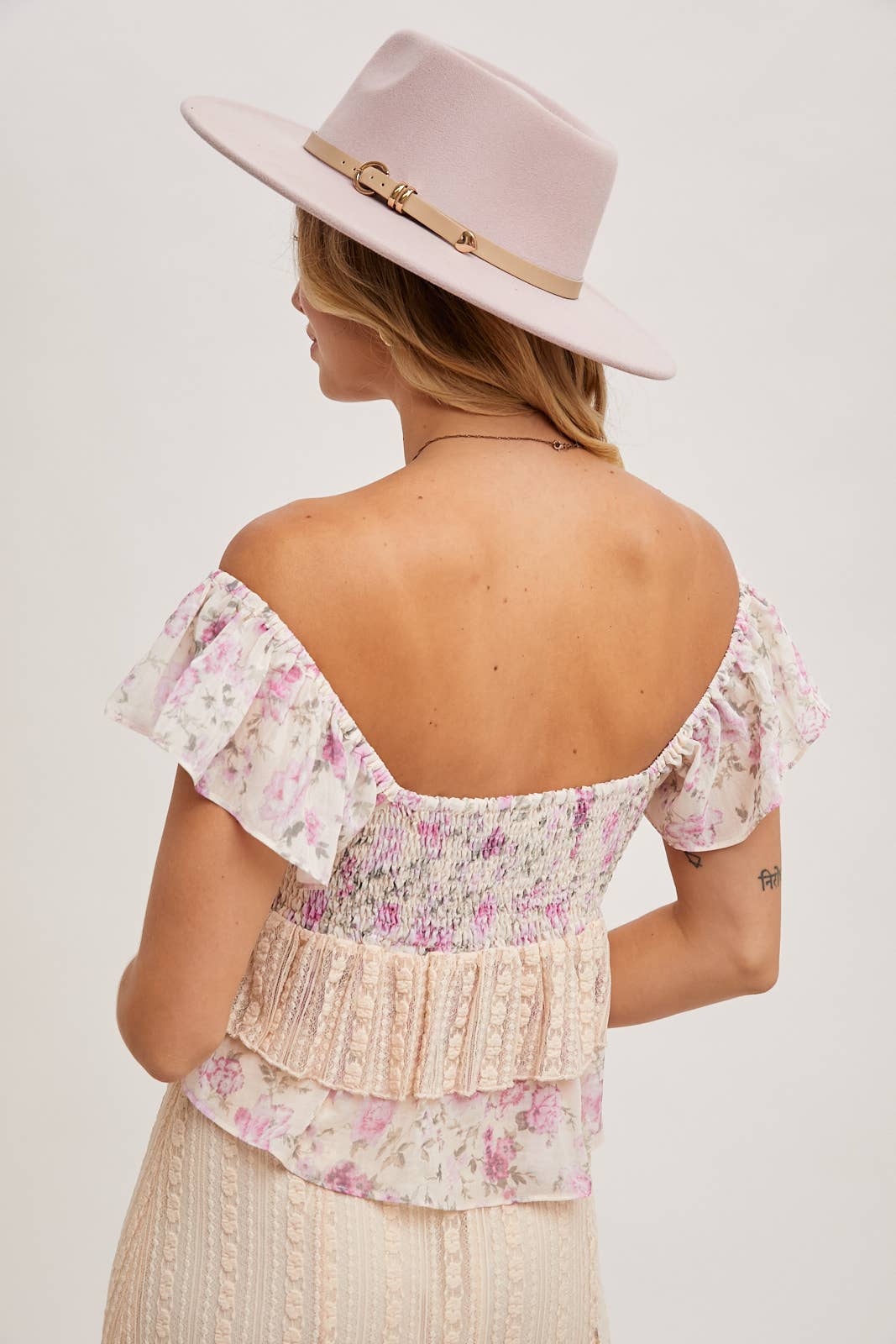 FLORAL PRINT RUFFLE with LACE TRIM- SKIRT SET