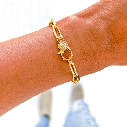 Gold Filled Bracelets: Pave Crystal Large Link Adjustable Bracelet