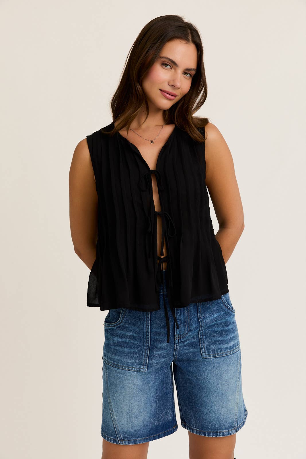 TUCK DETAIL SLEEVELESS TOP