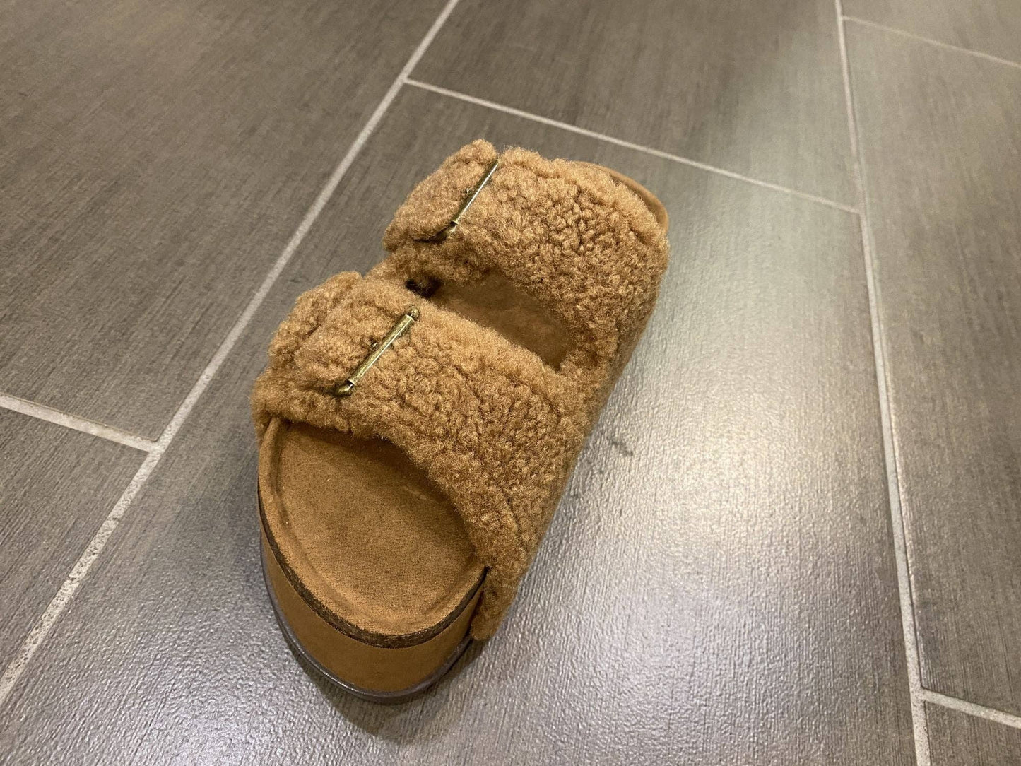 Platform Slides with Fleece Strap Sandals