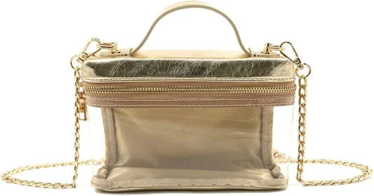 Clear Game Day Shoulder Box Bag - Gold